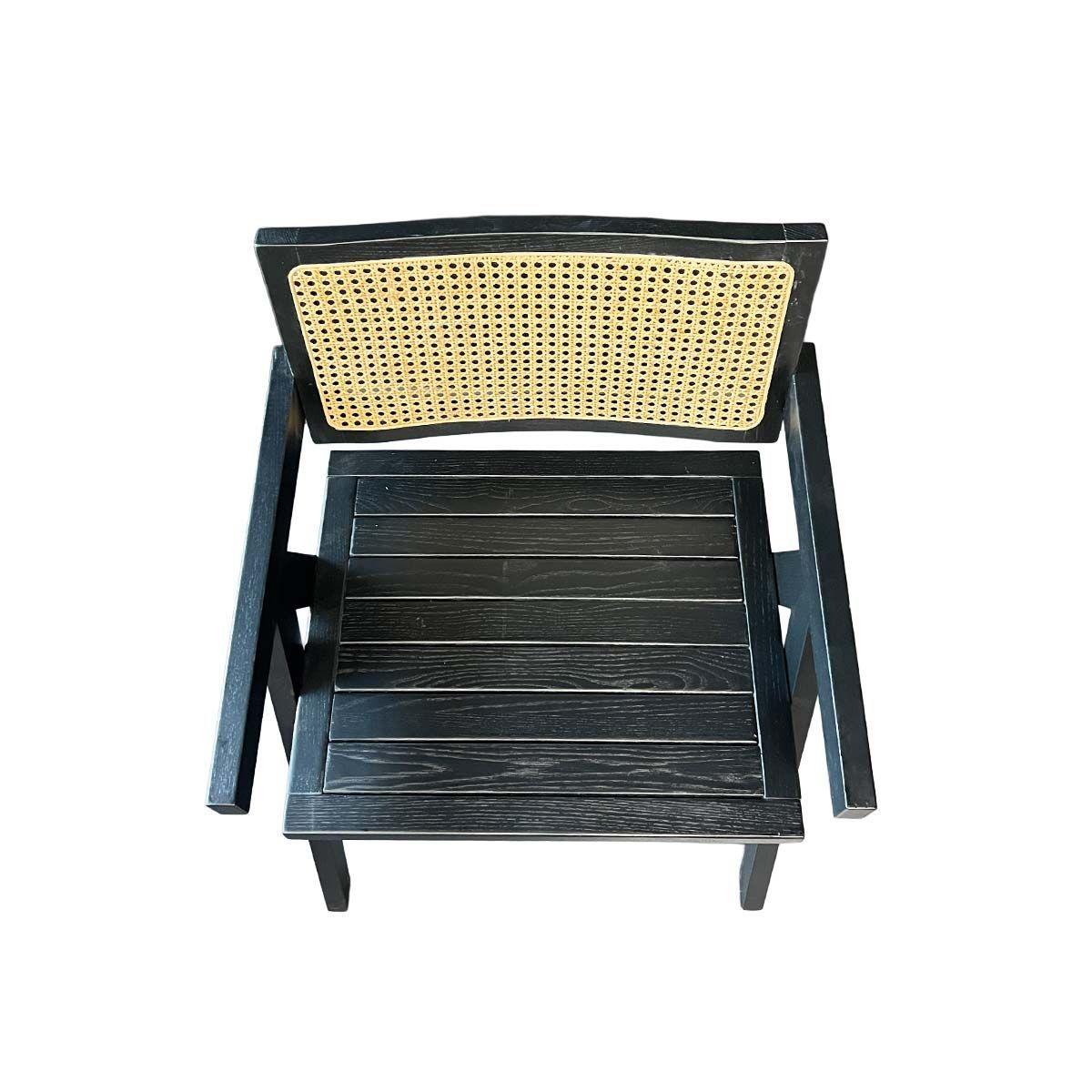 Silla Aurora Plus con Apoyabrazos en Madera de Fresno Negra y Respaldo de Ratán Natural -5