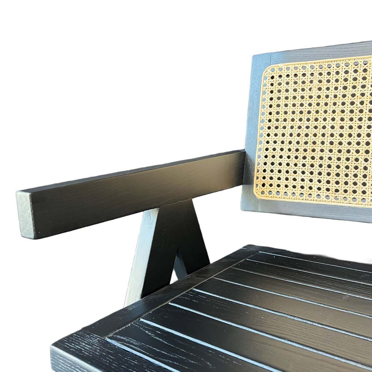 Silla Aurora Plus con Apoyabrazos en Madera de Fresno Negra y Respaldo de Ratán Natural -6