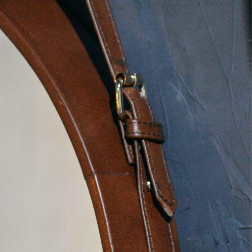 Espejo Colgante Circular Cuero Natural 54 cm-3