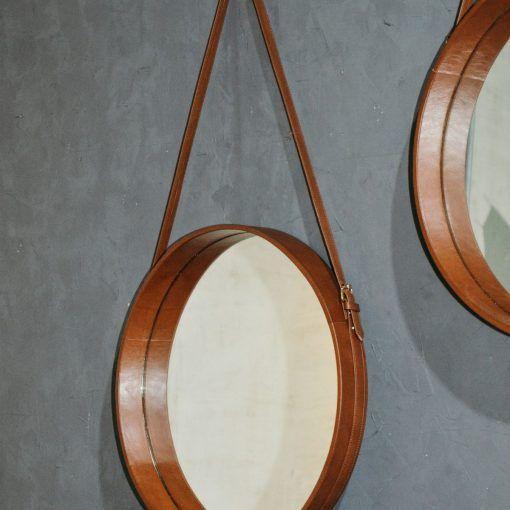 Espejo Colgante Circular Cuero Natural 54 cm-4