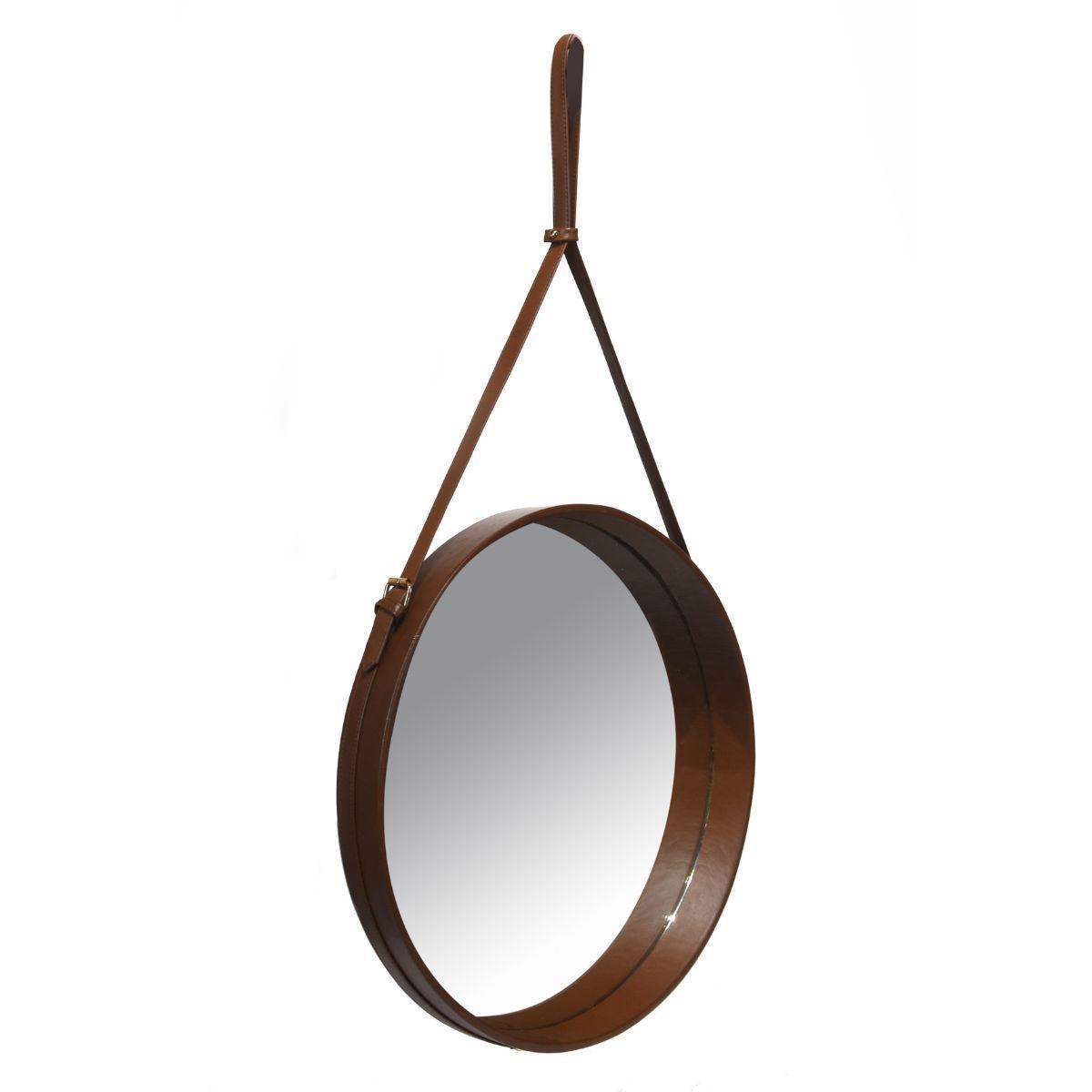 Espejo Colgante Circular Cuero Natural 54 cm-5