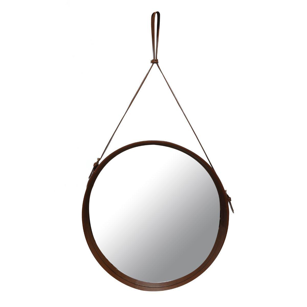 Espejo Colgante Circular Cuero Natural 54 cm-6