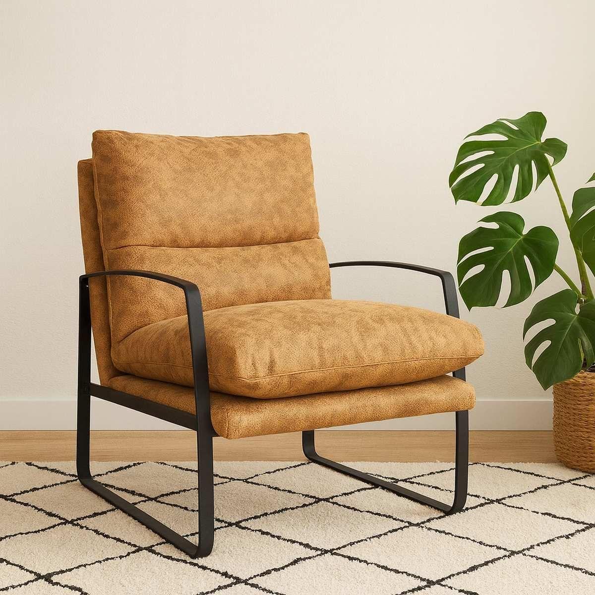 Poltrona Thomas Tela Caf Chocolate Estructura Met lica Negra-6