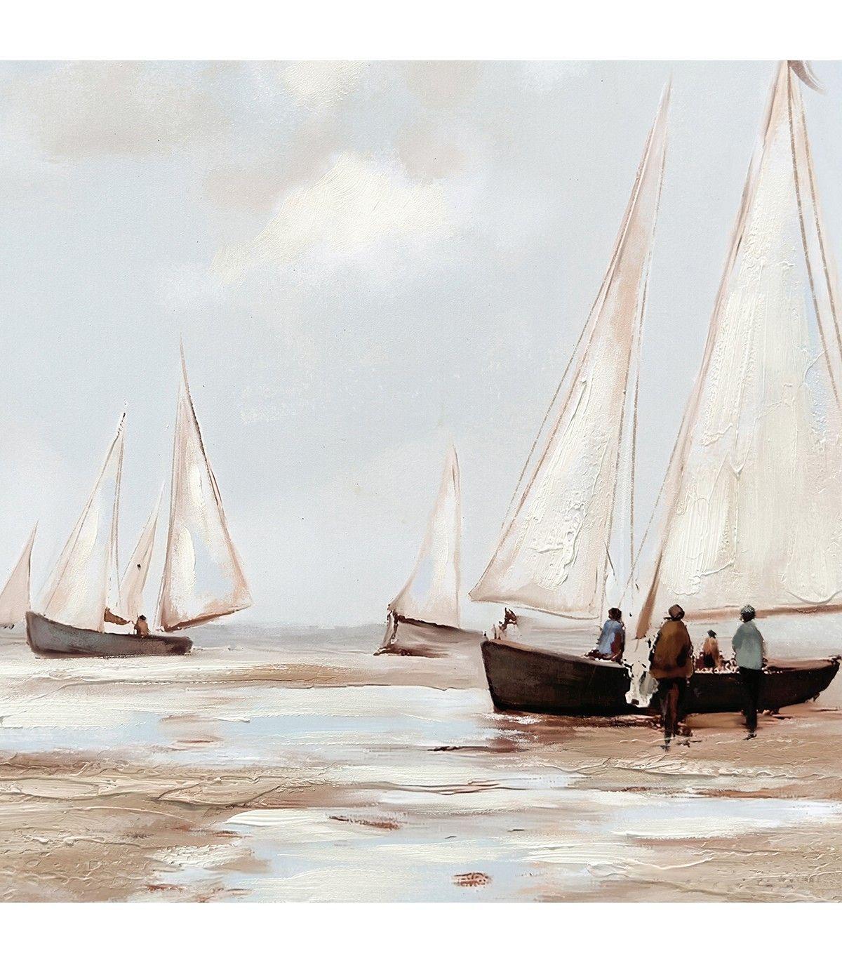 Cuadro Decorativo La Bahía | Pintado a Mano en Canvas HD, Marco de Madera 70 x 50 x 3 cm-3