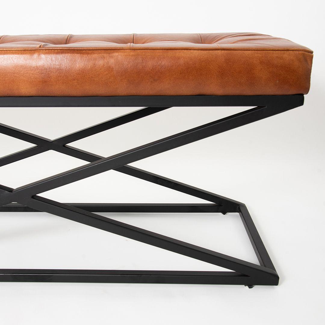 Banqueta de Cuero Baleares Caramelo patas fierro-2