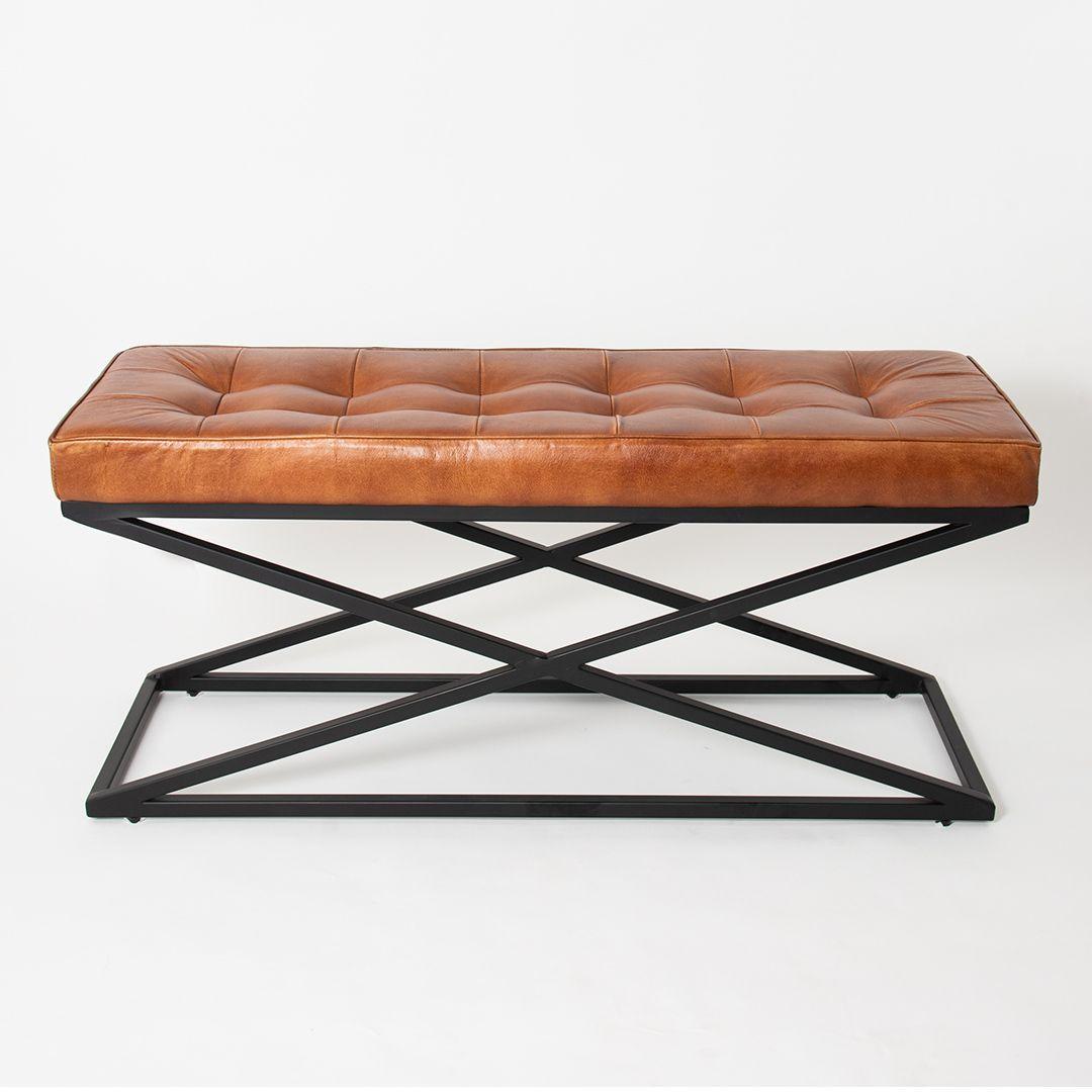 Banqueta de Cuero Baleares Caramelo patas fierro-0
