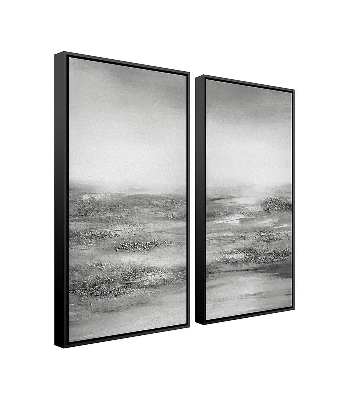 Set Decorativo Los Lingues 2 Cuadros Pintados a Mano en Canvas HD con Marco Negro 30x60 cm -2