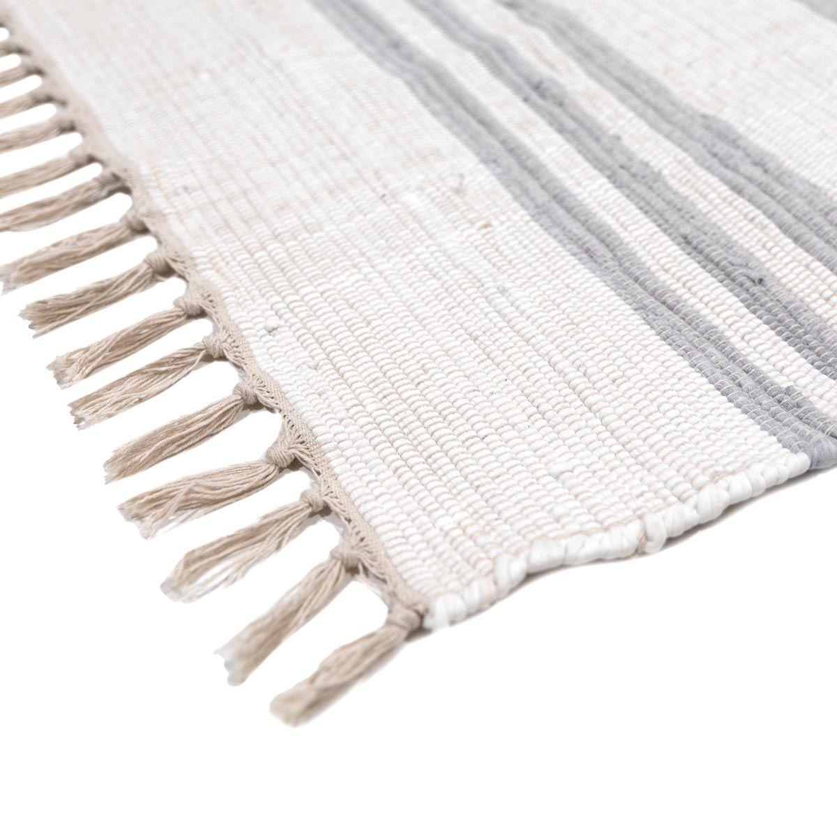 Bajada de cama Kendura de yute y algodón, líneas blanco-gris. 60x90cm-1