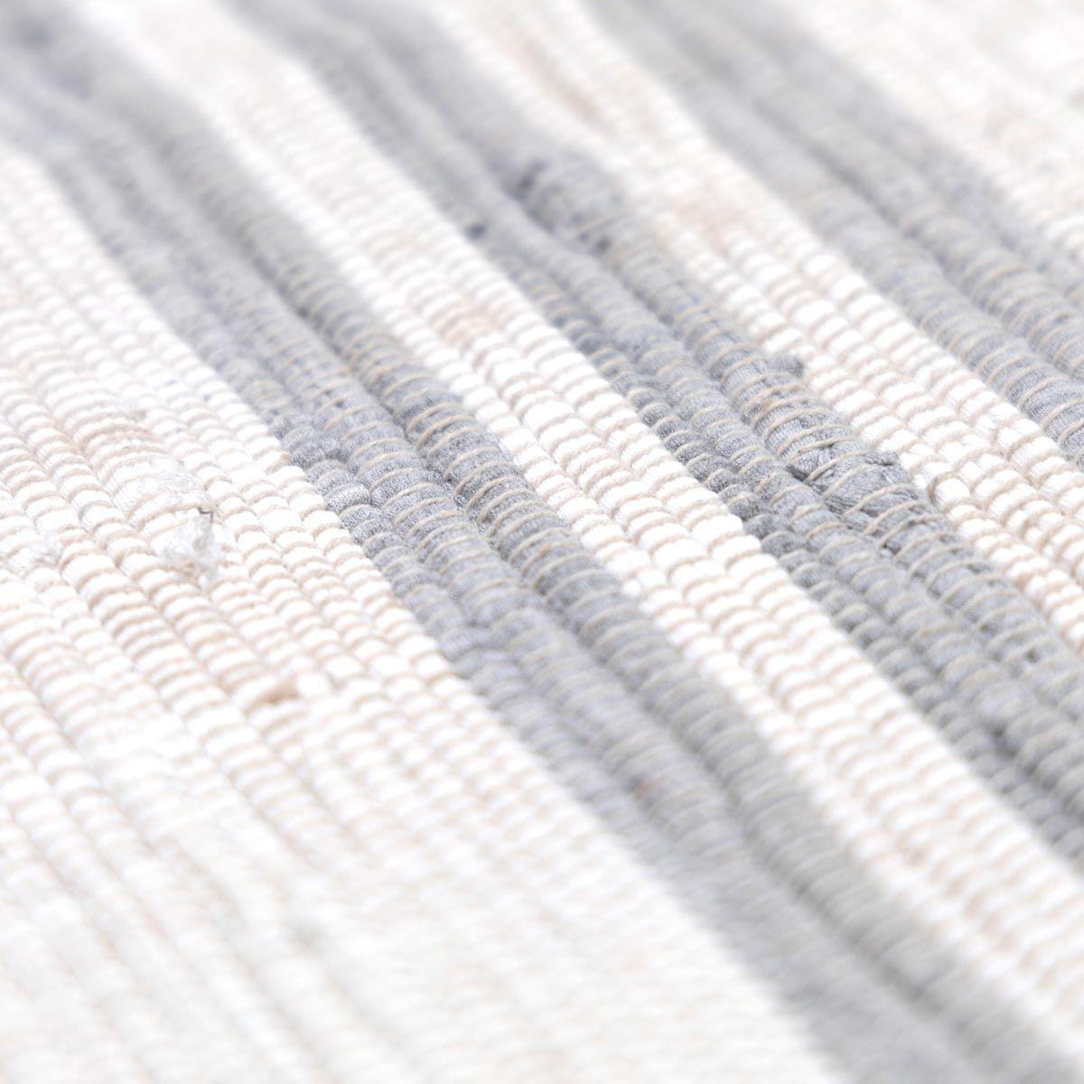 Bajada de cama Kendura de yute y algodón, líneas blanco-gris. 60x90cm-2