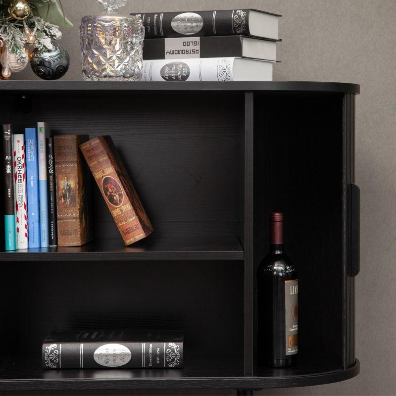 Rack Oslo Puerta De Corredera Madera De Roble Americano Color Negro 140 × 45 × 76 cm-2