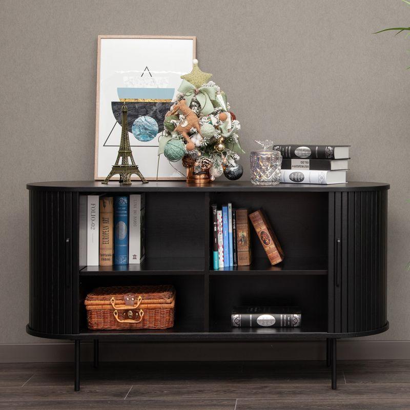 Rack Oslo Puerta De Corredera Madera De Roble Americano Color Negro 140 × 45 × 76 cm-4