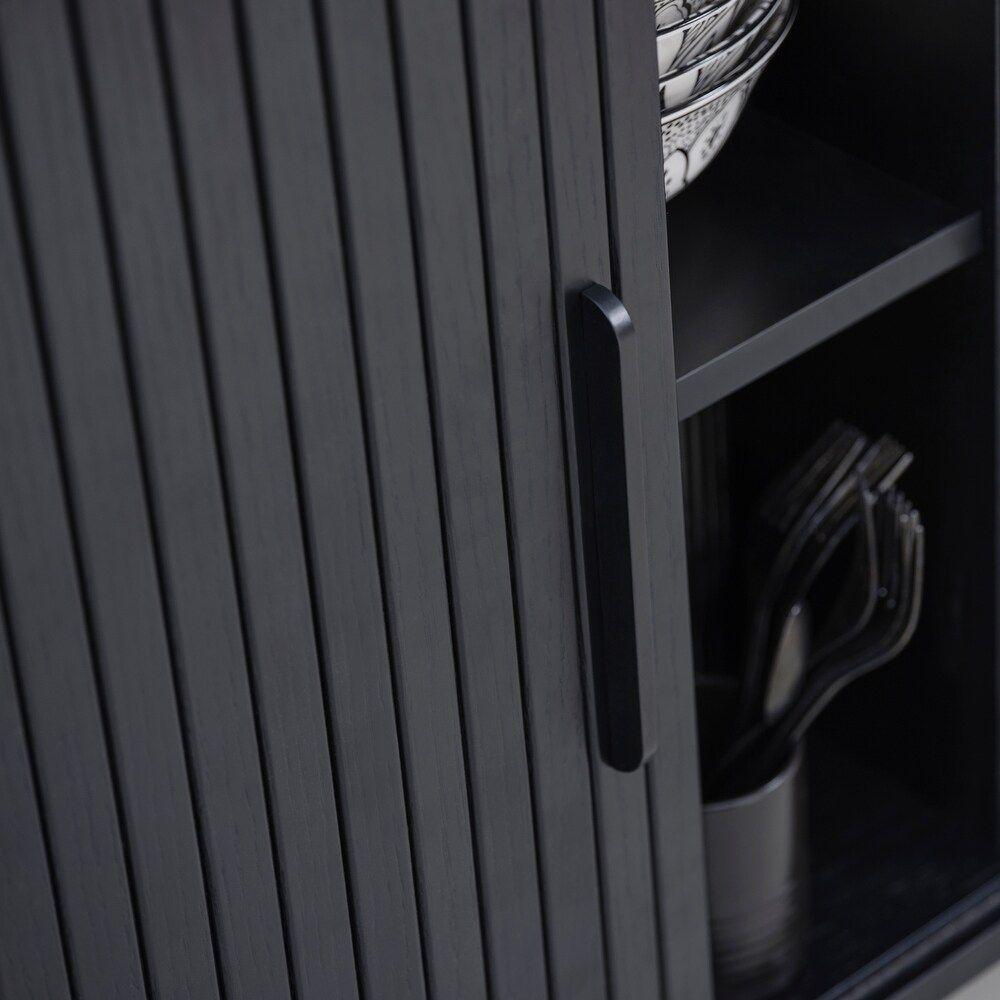 Rack Oslo Puerta De Corredera Madera De Roble Americano Color Negro 140 × 45 × 76 cm-5