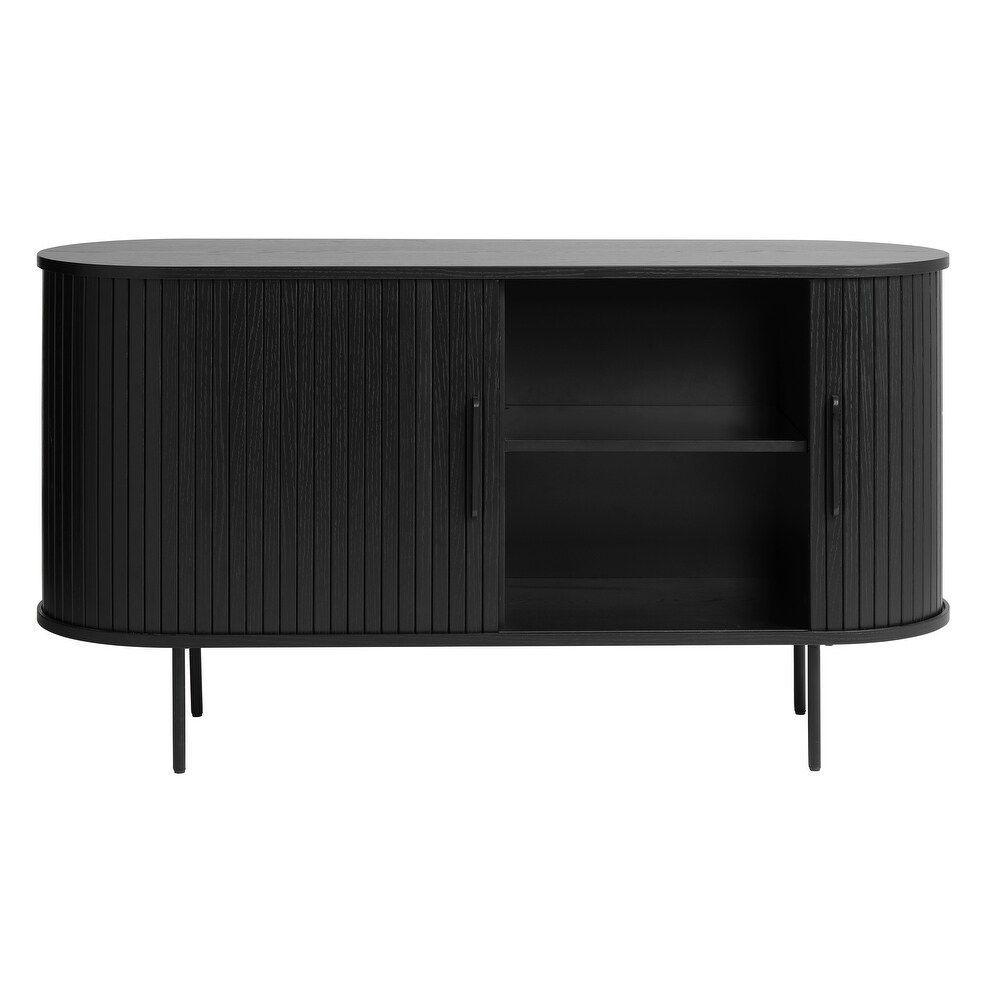 Rack Oslo Puerta De Corredera Madera De Roble Americano Color Negro 140 × 45 × 76 cm-6