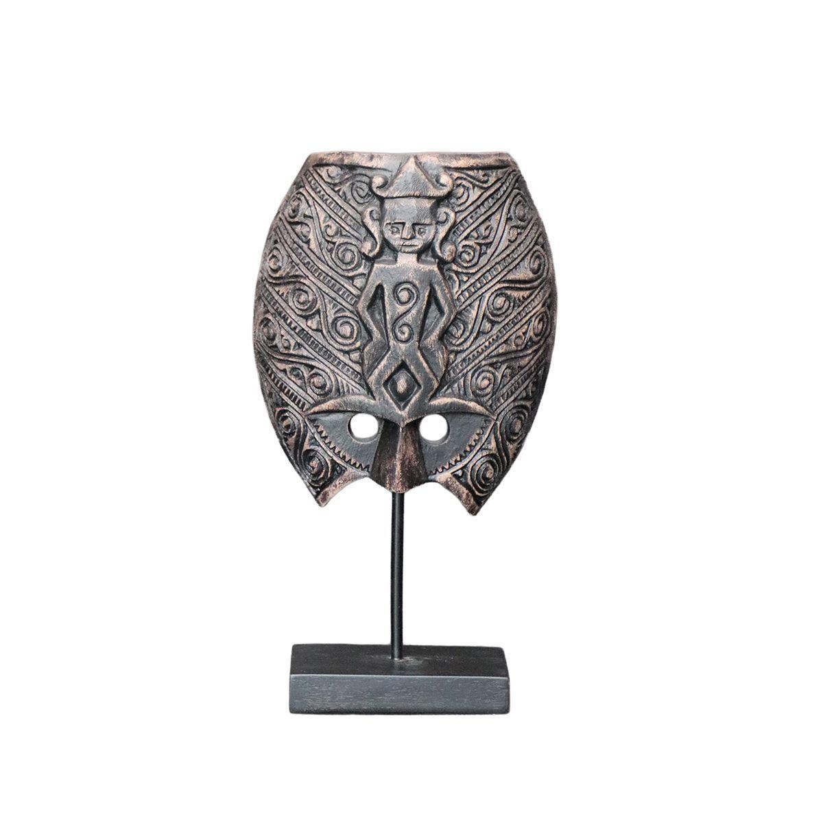 ADORNO MASCARA MAYA POLIRESINA PEDESTAL FIERRO NEGRA MEDIANA 20 x 8,5 x 36,5 CM-2