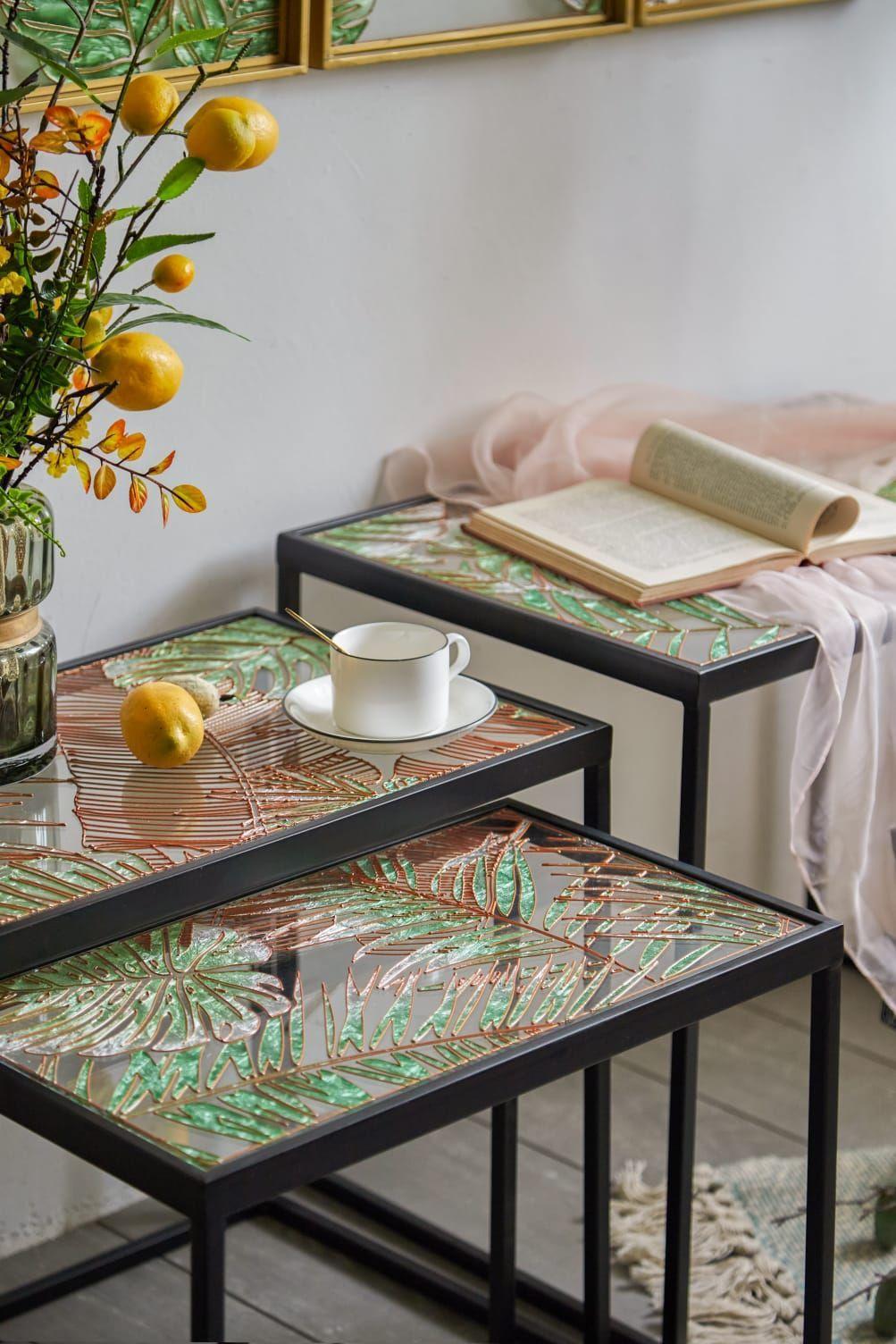 Set de 3 mesas superficie Floral 50x60x40cm-5
