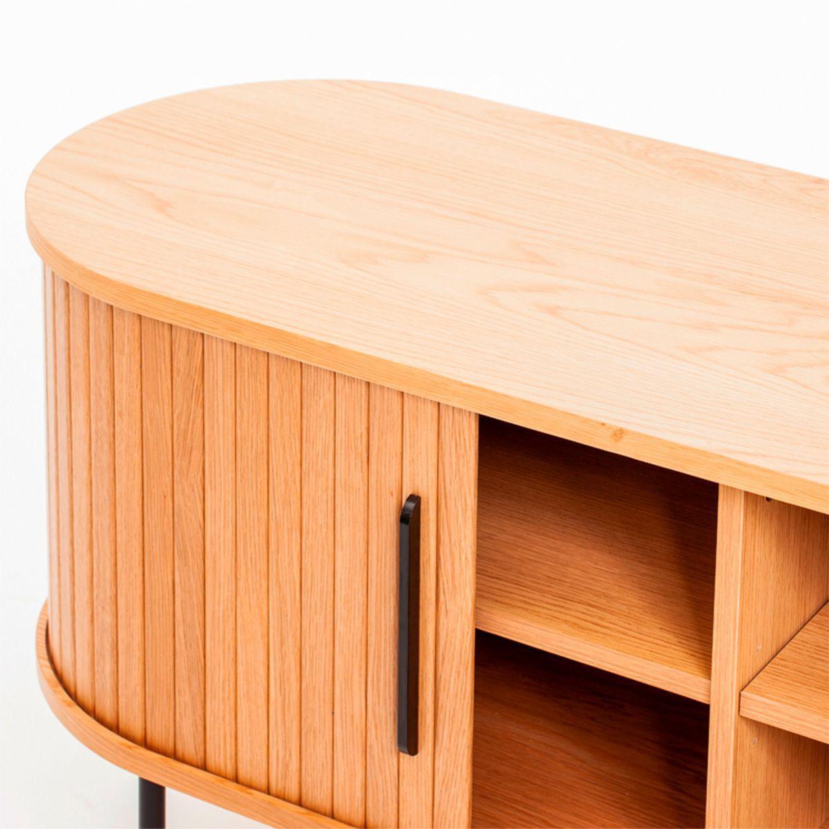 Buffet Oslo Bajo de Madera Roble Color Natural con Puerta Corredera y Patas Metálicas 120×40×55,5 cm-5