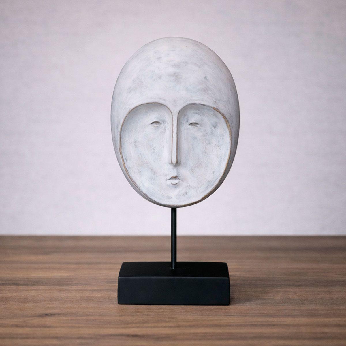 ADORNO MASCARA POLINESIA REDONDA BLANCA POLIRESINA BASE FIERRO 21 x 10 x 41.5 CM-1