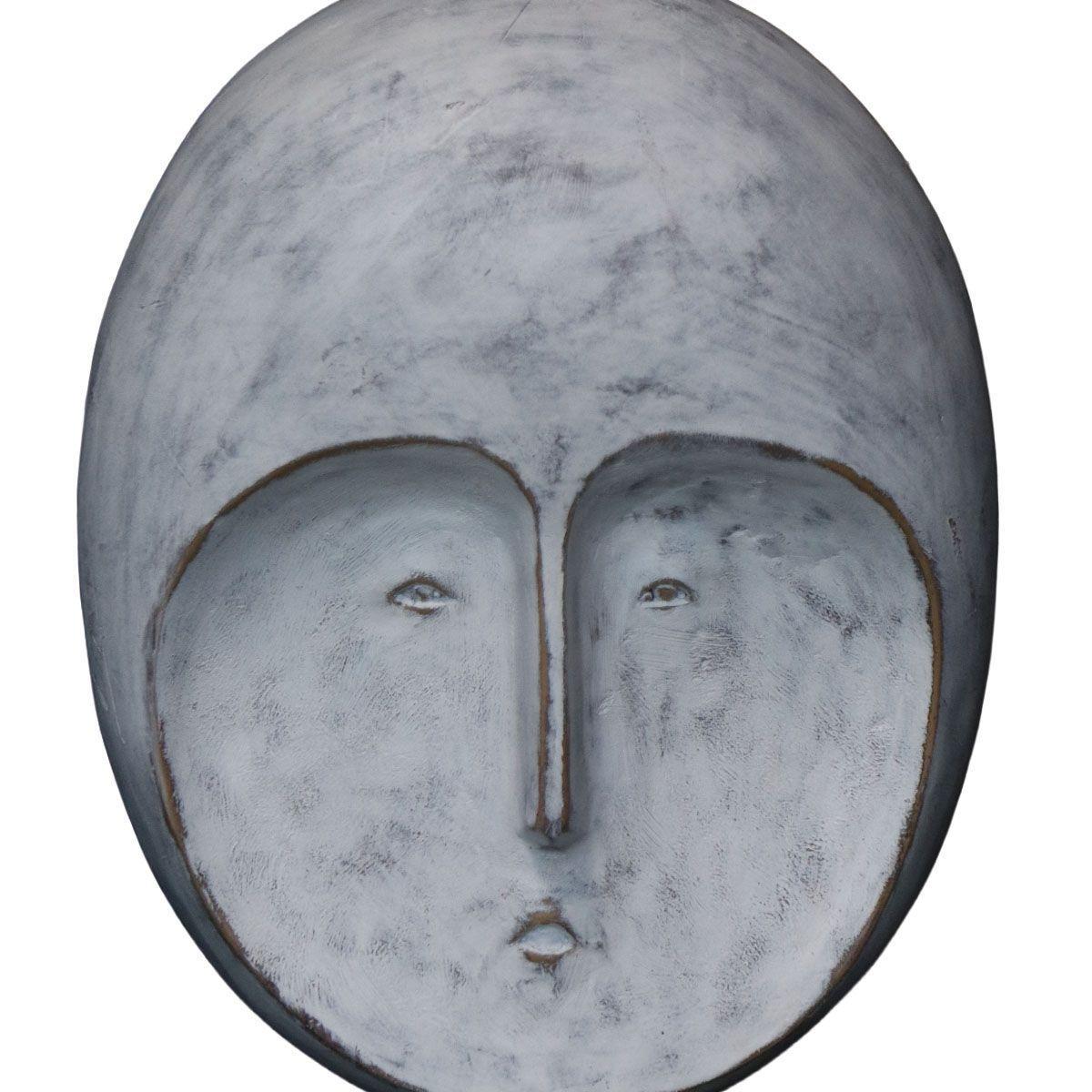 ADORNO MASCARA POLINESIA REDONDA BLANCA POLIRESINA BASE FIERRO 21 x 10 x 41.5 CM-2