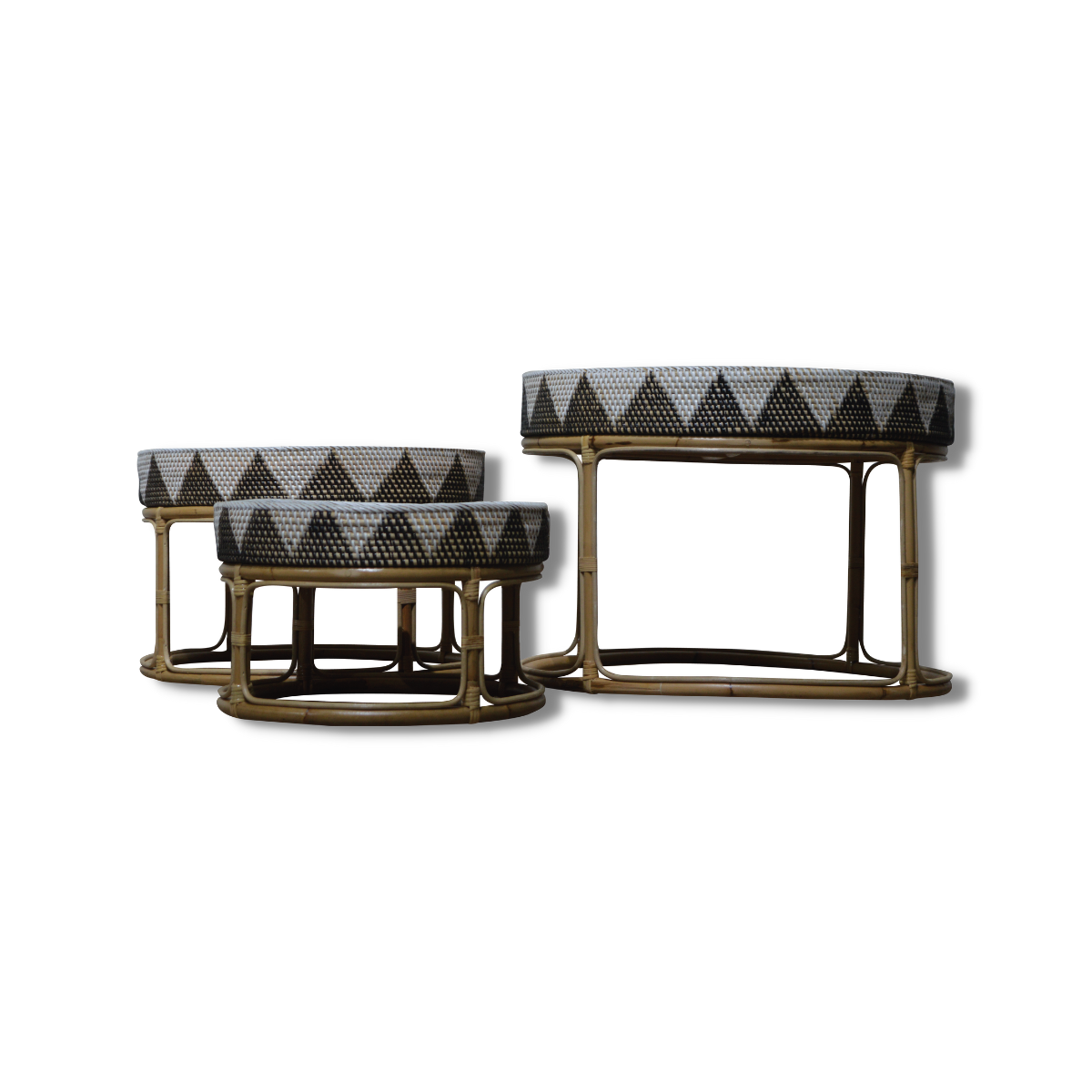 Set 3 mesas de centro rattan con diseño -0
