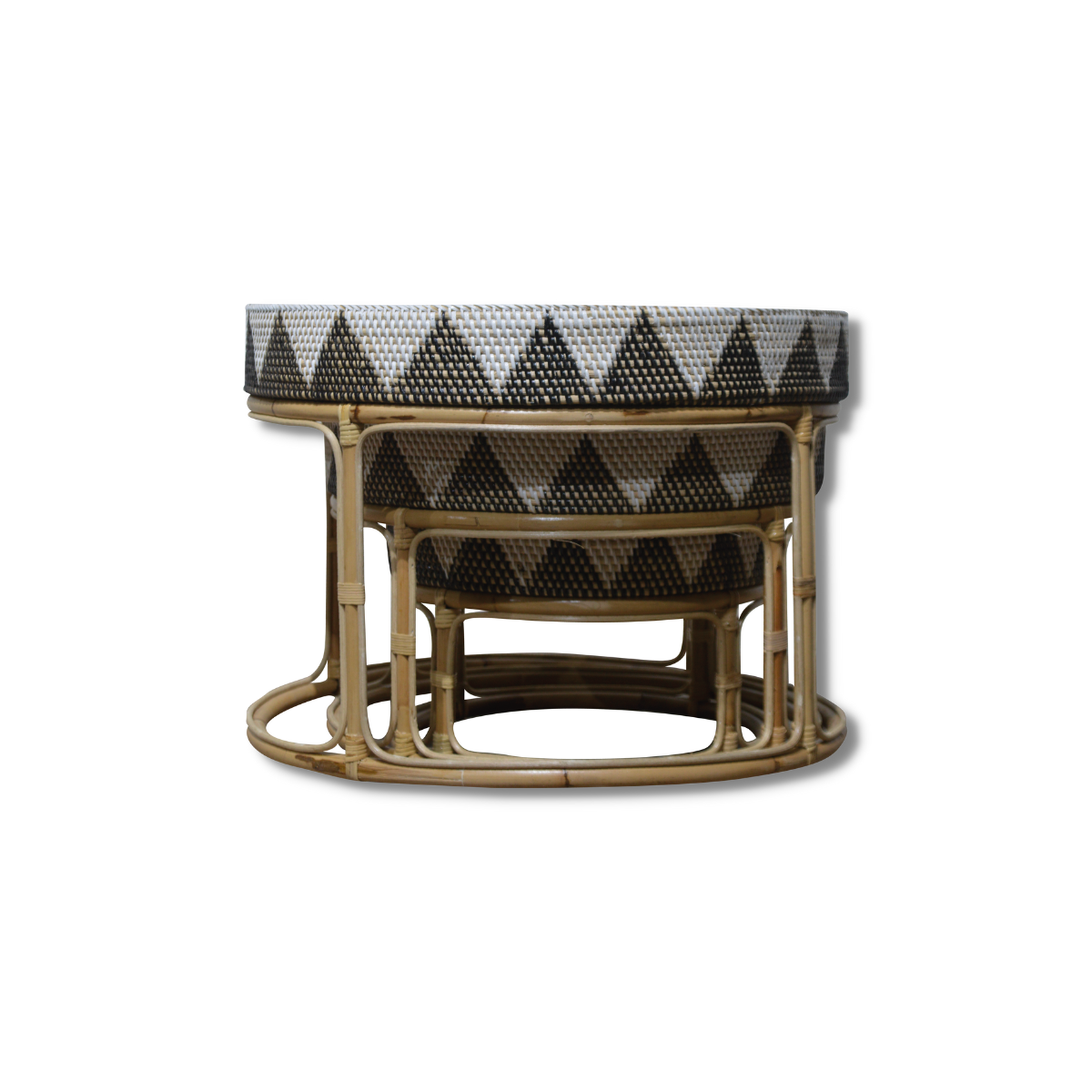 Set 3 mesas de centro rattan con diseño -1