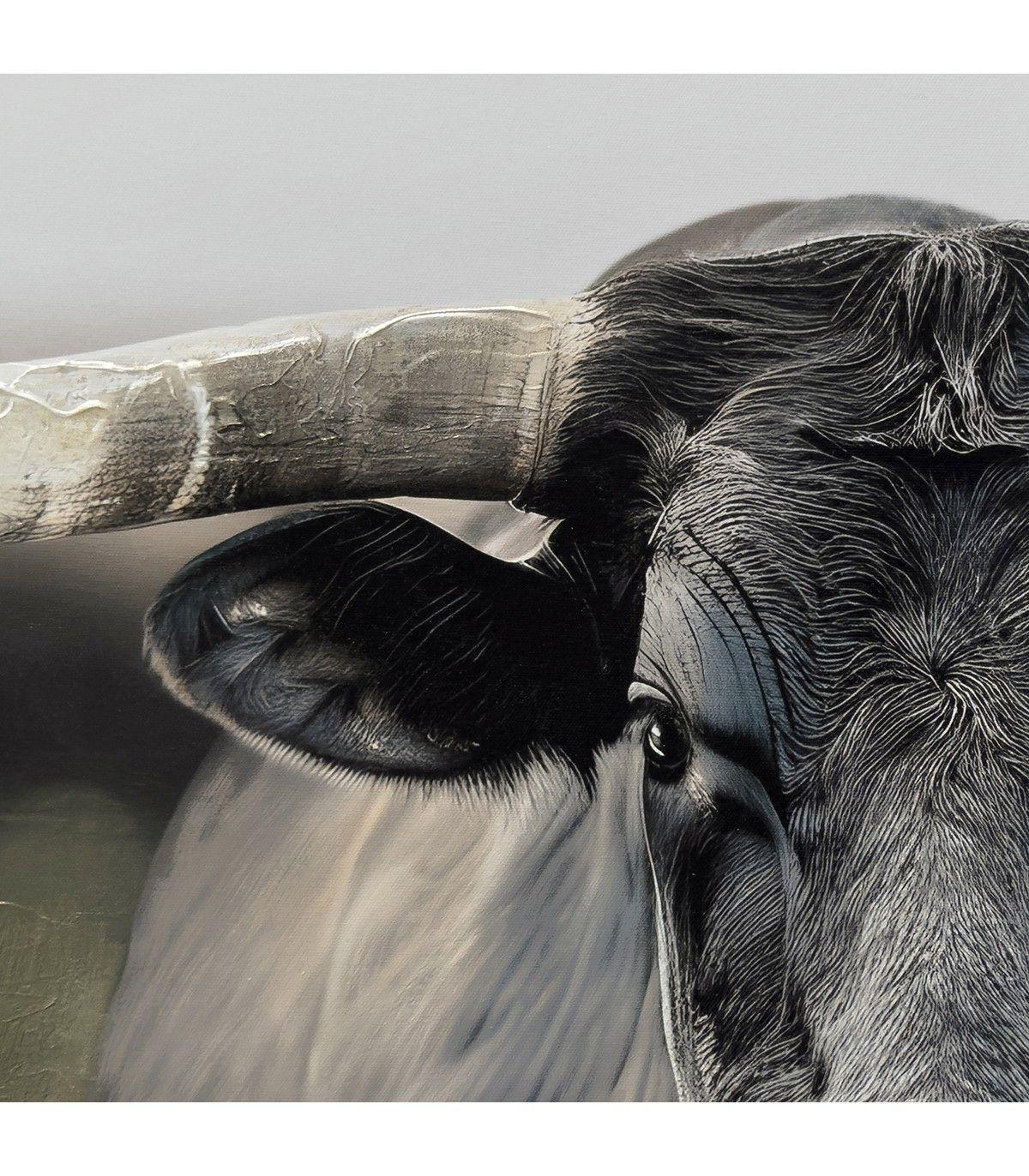 Cuadro Decorativo El Toro Canvas HD Con detalles Pintados a Mano Marco Negro 120x60 cm -3