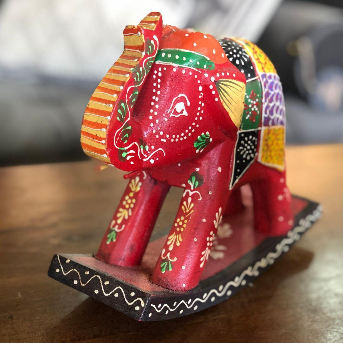 Elefante balancín madera decorativo madera teca rojo-3