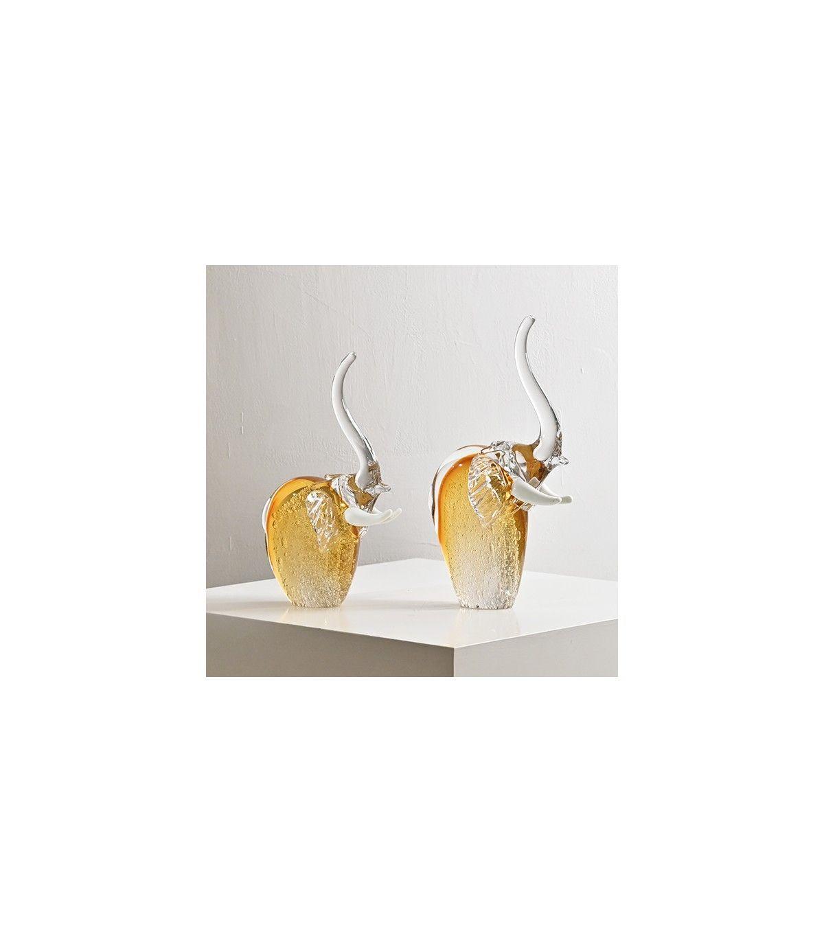 Escultura Elefante de Vidrio Soplado Detalles en tonos naranjos  17x12x25 cm-2