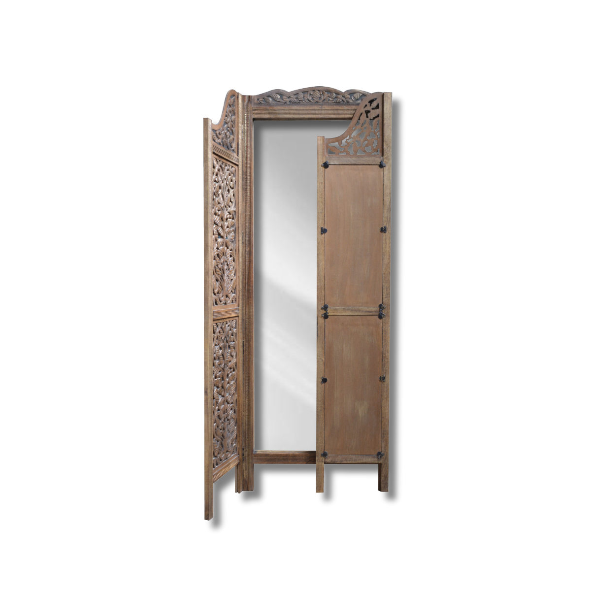 Biombo de madera tallada con espejo 133×180 cm-0