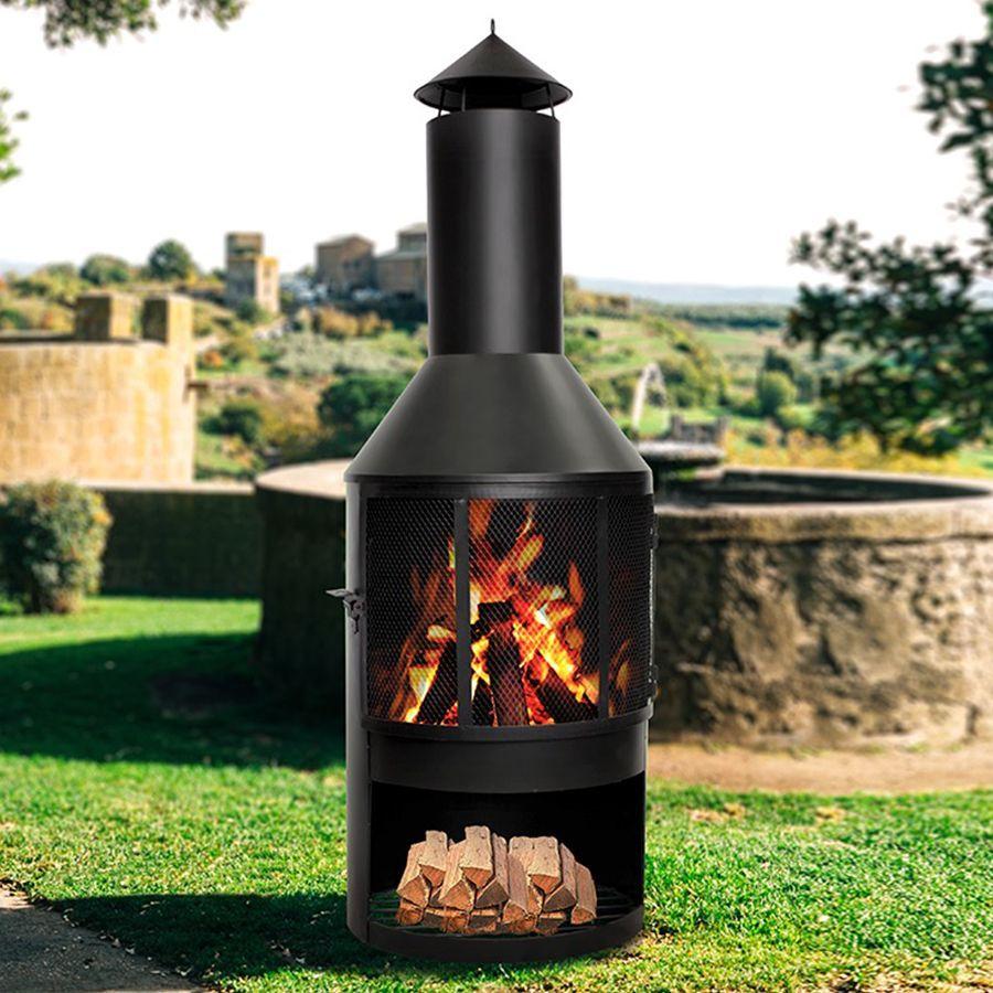 Chimenea OREGON de Acero Negro para Exterior Fuego a Carbón o Leña-1