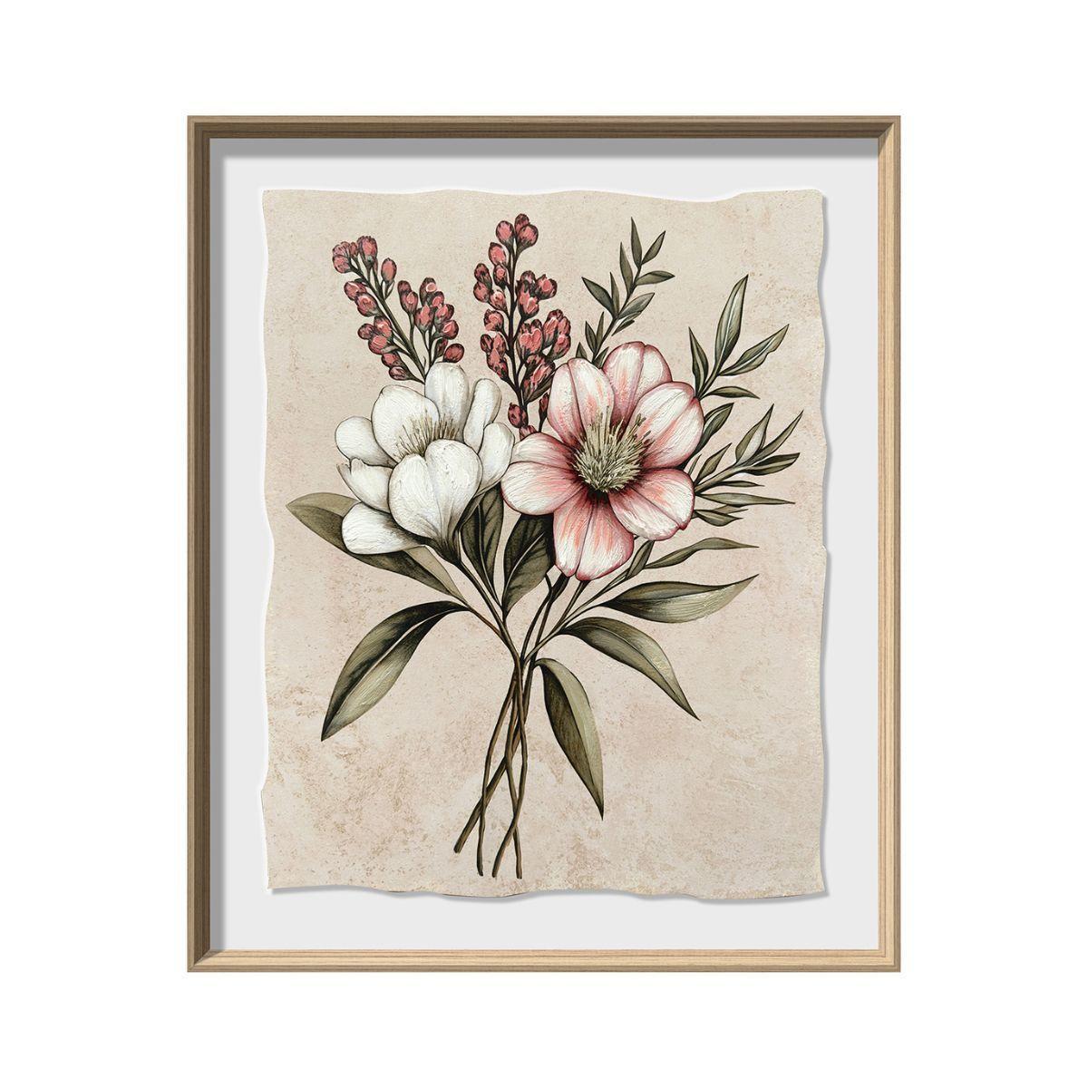 Cuadro Decorativo La Flor 2 Canvas HD Pintado a Mano Marco Natural 50x60 cm-0