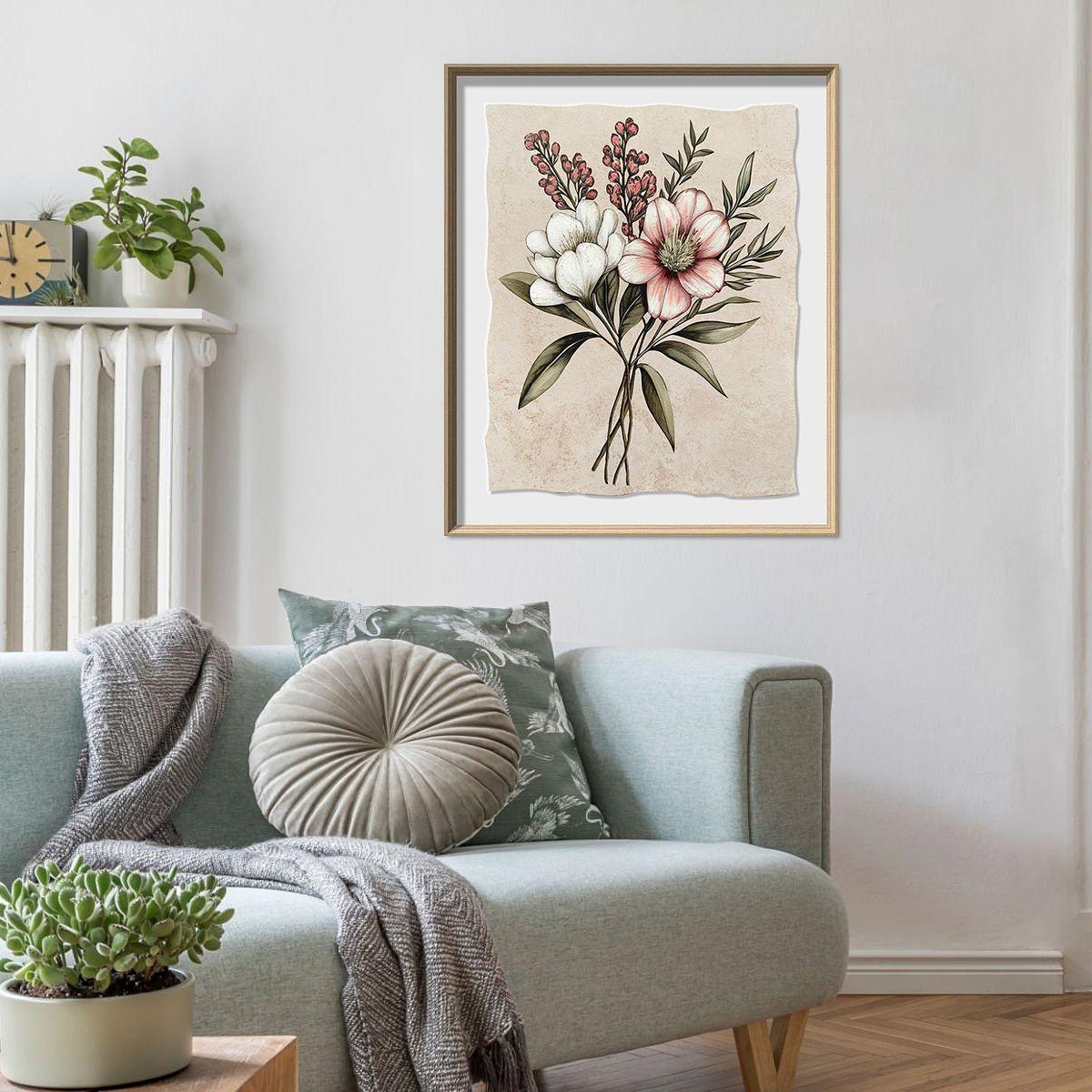 Cuadro Decorativo La Flor 2 Canvas HD Pintado a Mano Marco Natural 50x60 cm-1