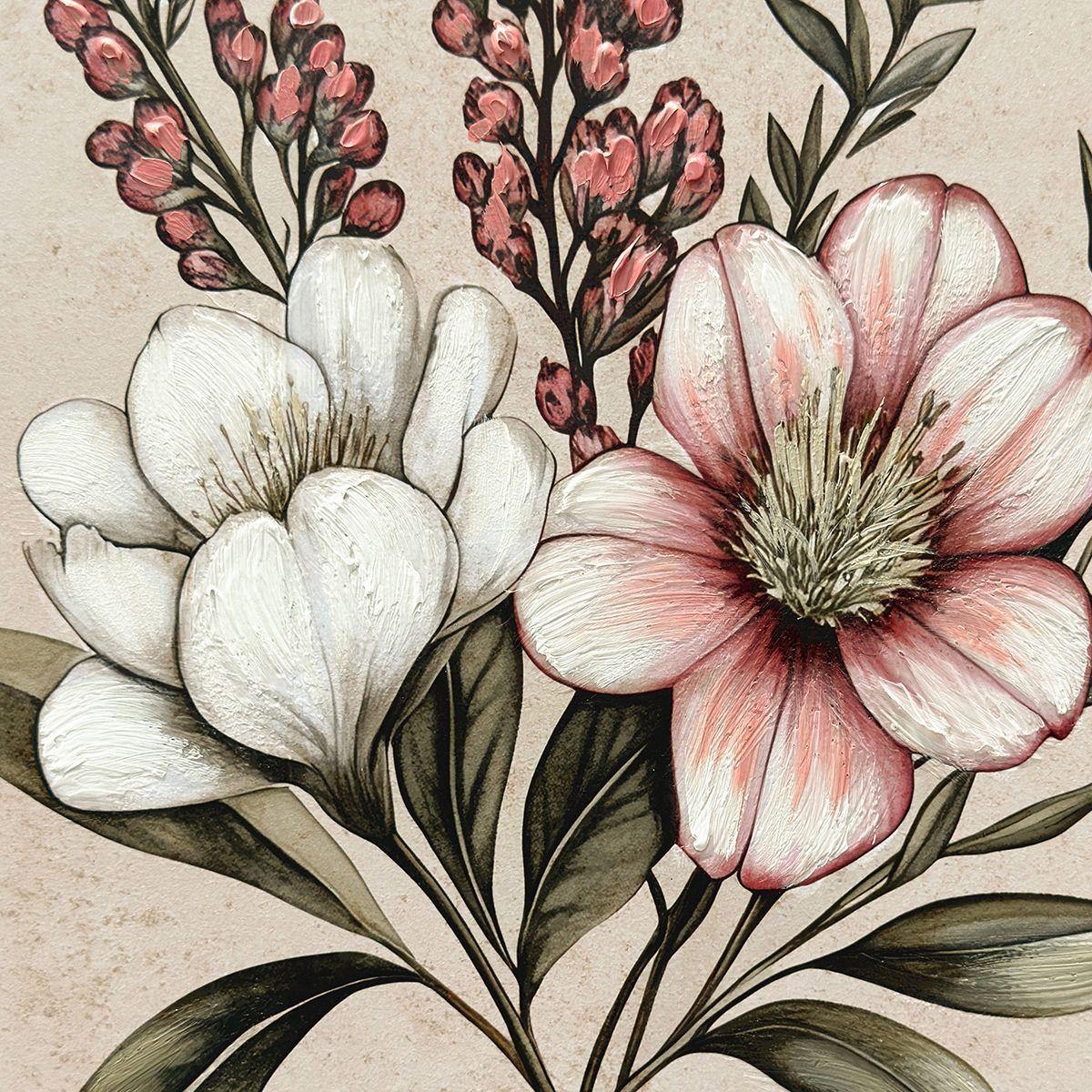 Cuadro Decorativo La Flor 2 Canvas HD Pintado a Mano Marco Natural 50x60 cm-2