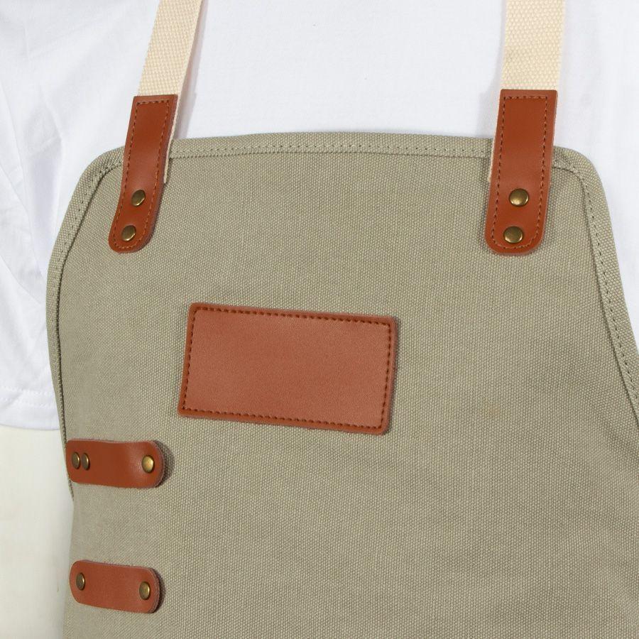 Pechera de Asador BBQ en Canvas Algodón Natural con Detalles en Eco-Cuero-2
