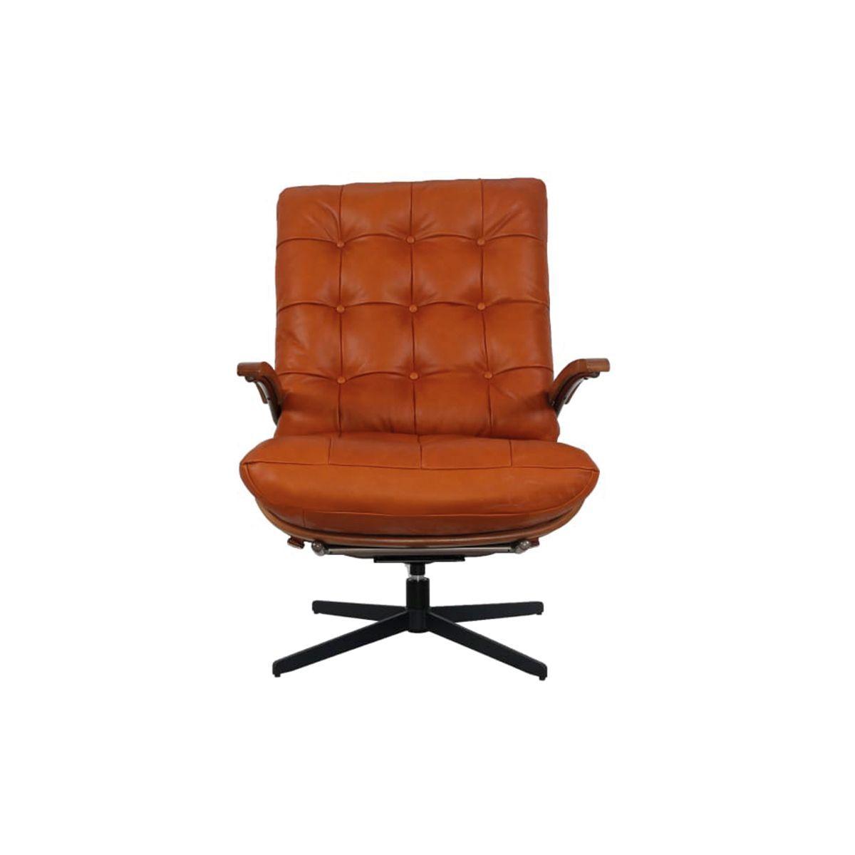 Set Swivel cuero caramelo – Poltrona y apoya pies estructura fresno natural y base metálica-5