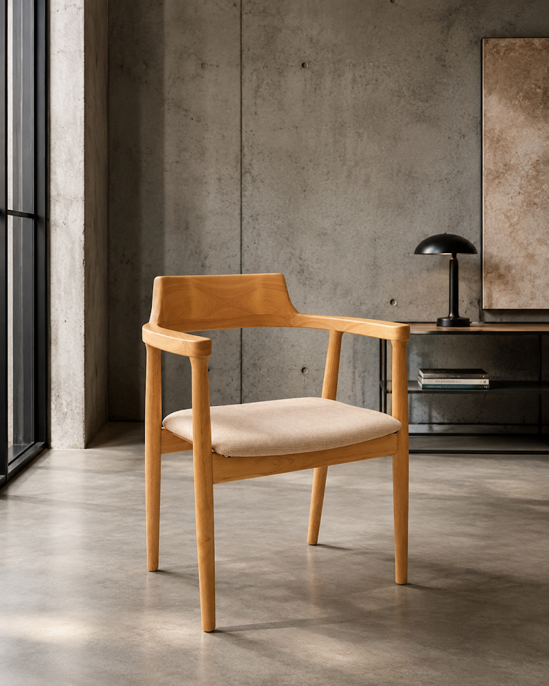 Silla Charm Tela Lino Beige y Madera de Caucho Claro 59x53x78 cm-1