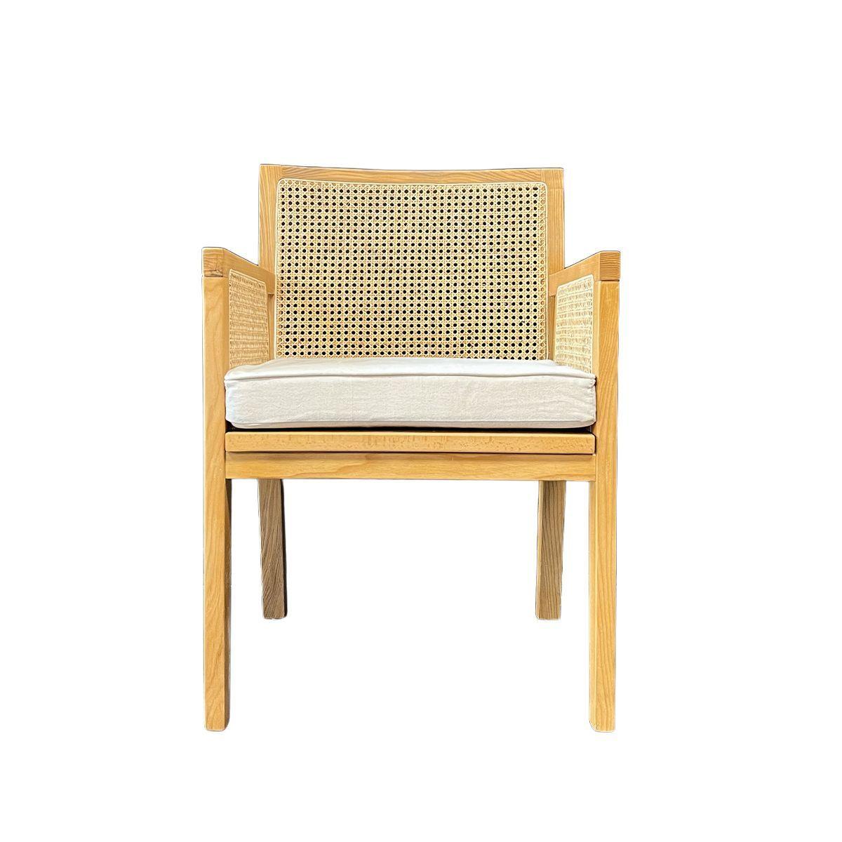 Silla New Naura Con Brazos Madera de Fresno y Ratán Natural con Cojín Incluido-2