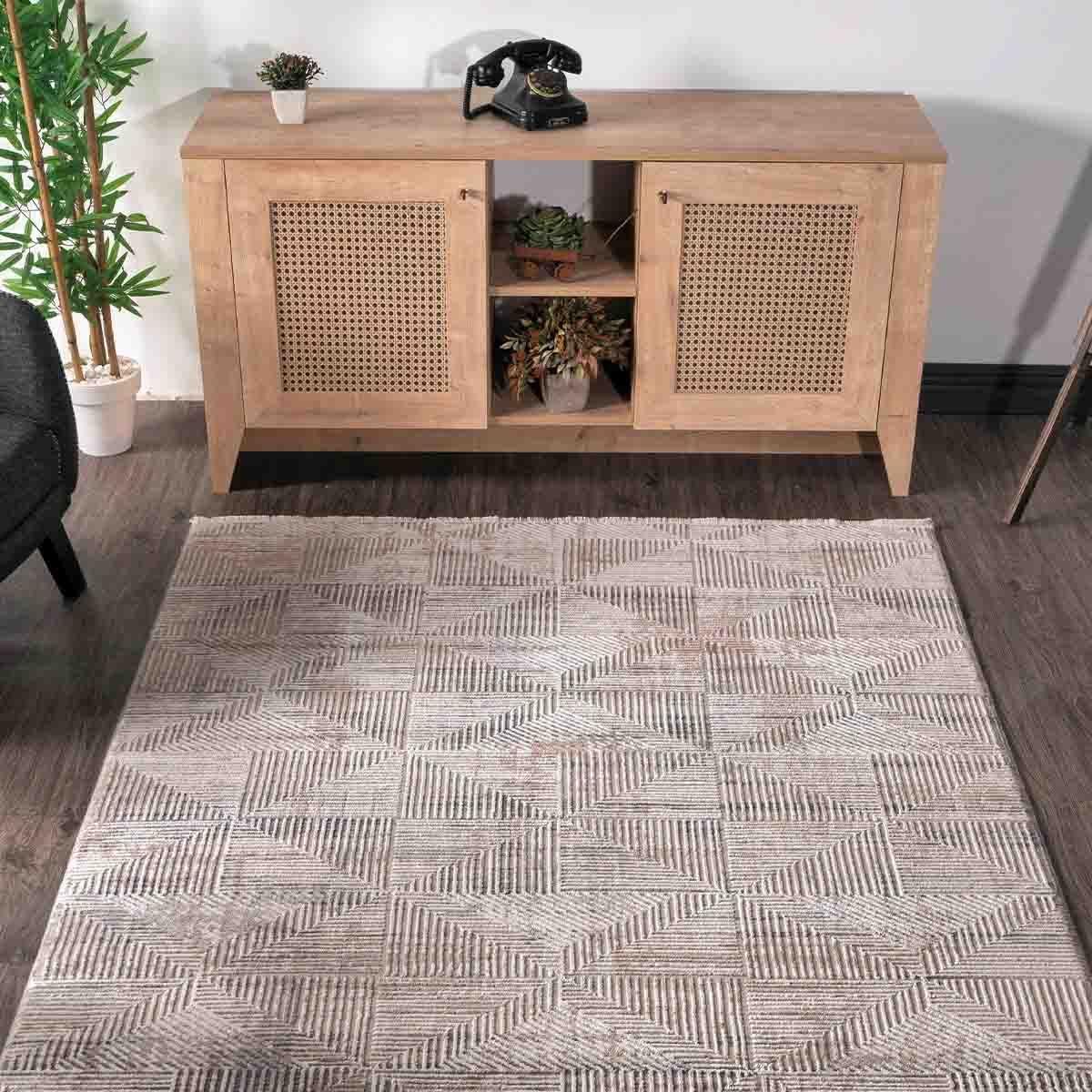 Alfombra Turca Vaivien Tornado Beige y Gris Rectangular de Poliéster 200 x 290 cm-3