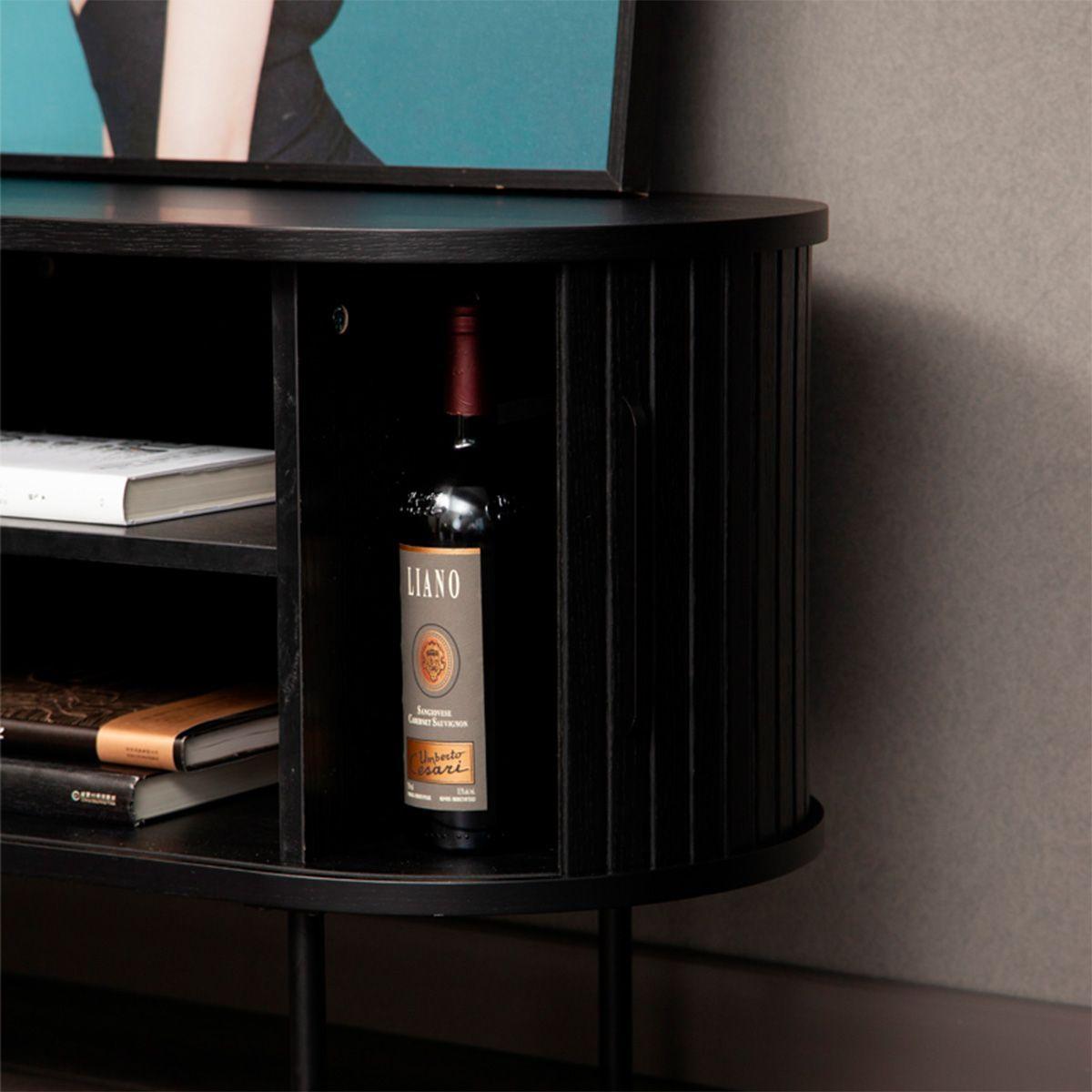 Buffet Oslo Bajo de Madera Roble Color Negro con Puerta Corredera y Patas Metálicas 120×40×55,5 cm-2