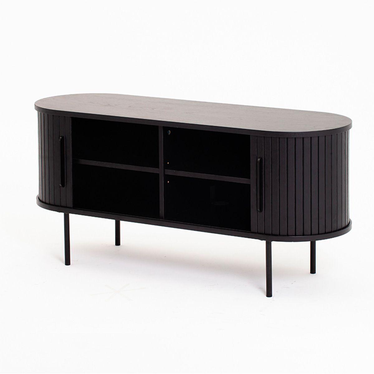 Buffet Oslo Bajo de Madera Roble Color Negro con Puerta Corredera y Patas Metálicas 120×40×55,5 cm-4
