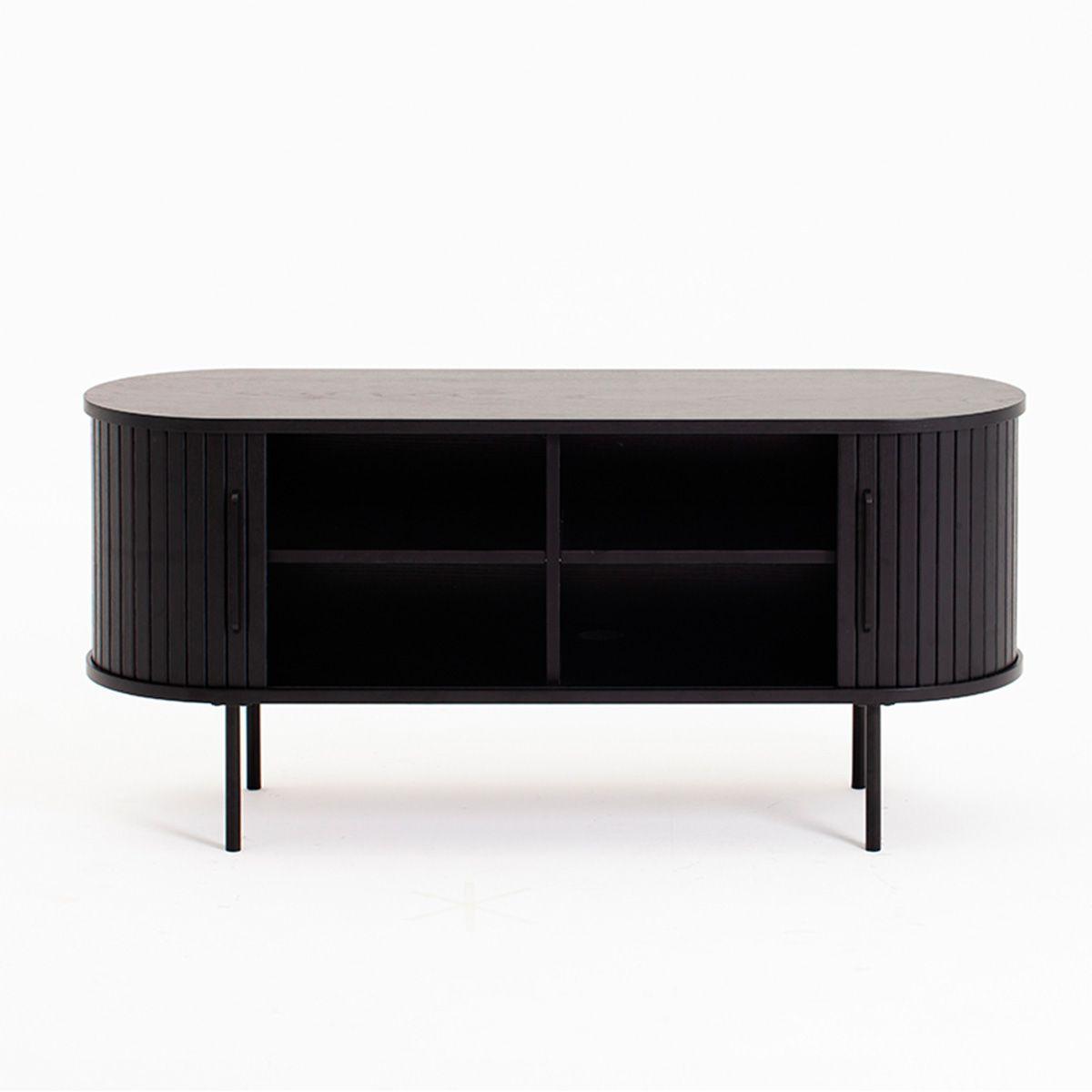 Buffet Oslo Bajo de Madera Roble Color Negro con Puerta Corredera y Patas Metálicas 120×40×55,5 cm-5
