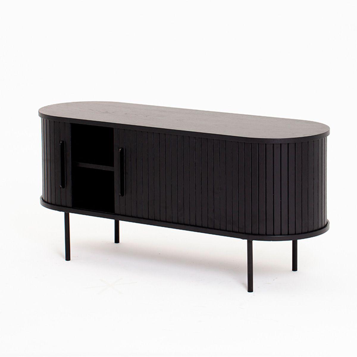 Buffet Oslo Bajo de Madera Roble Color Negro con Puerta Corredera y Patas Metálicas 120×40×55,5 cm-6