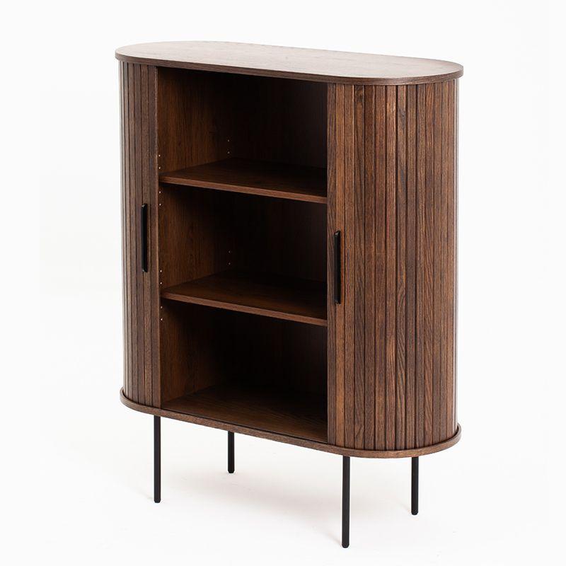 Buffet Alto Oslo Madera de Roble con Puerta Corredera Color Moro Patas Metálicas 100 × 40 × 118 cm.-2