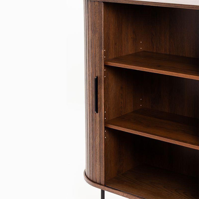 Buffet Alto Oslo Madera de Roble con Puerta Corredera Color Moro Patas Metálicas 100 × 40 × 118 cm.-3