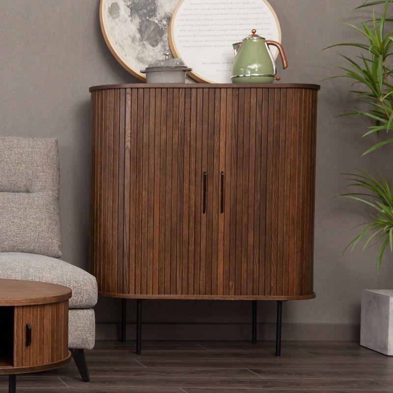 Buffet Alto Oslo Madera de Roble con Puerta Corredera Color Moro Patas Metálicas 100 × 40 × 118 cm.-4
