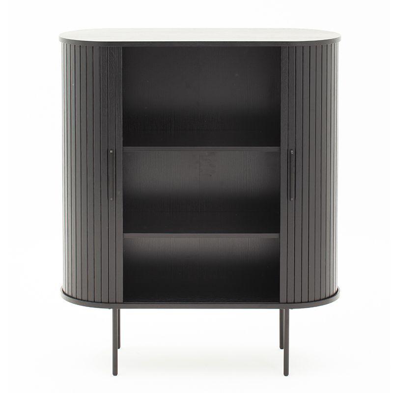 Buffet Alto Oslo madera de roble con puerta corredera negra y patas metálicas 100 × 40 × 118 cm.-5