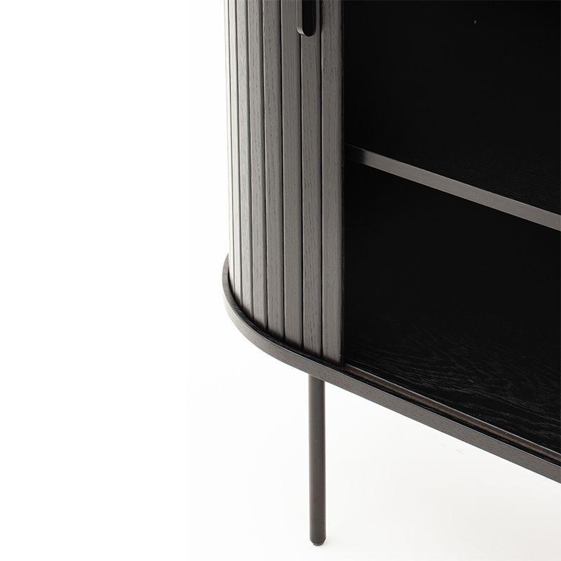 Buffet Alto Oslo madera de roble con puerta corredera negra y patas metálicas 100 × 40 × 118 cm.-7