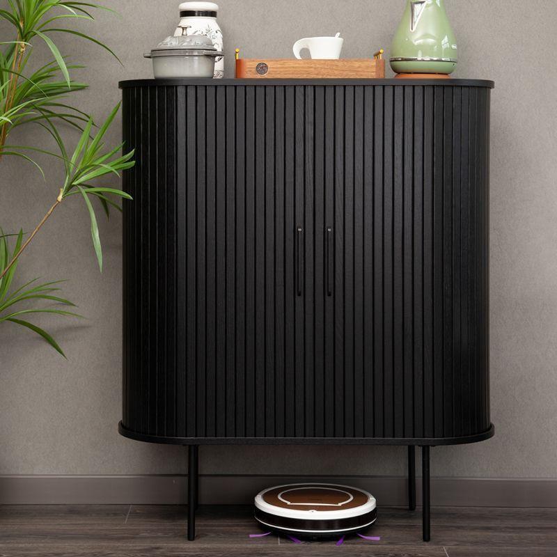 Buffet Alto Oslo madera de roble con puerta corredera negra y patas metálicas 100 × 40 × 118 cm.-2