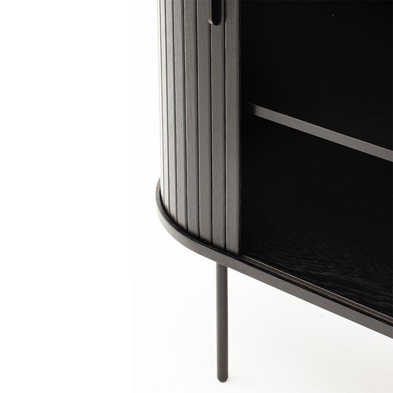 Buffet Alto Oslo madera de roble con puerta corredera negra y patas metálicas 100 × 40 × 118 cm.-7