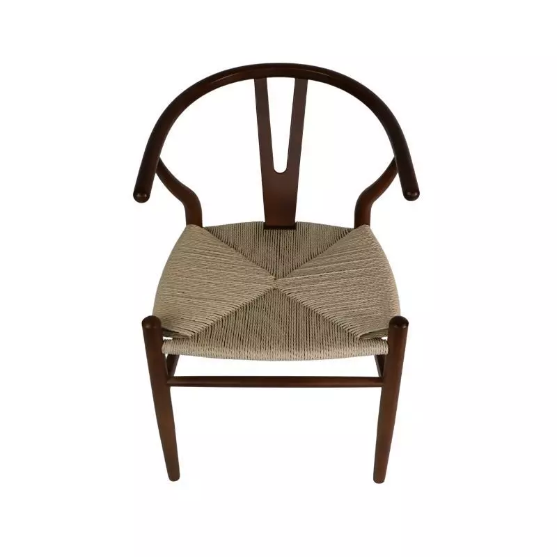 Silla Wishbone Madera de Haya Nogal y Cuerda Beige-4