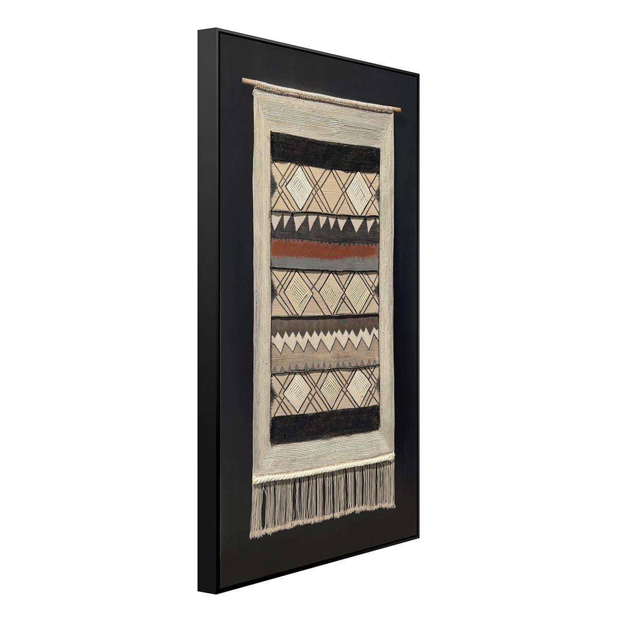 Cuadro Decorativo El Rauli Canvas HD Pintado a Mano con Aplicaciones en Textil Marco Negro 65x123 cm-2